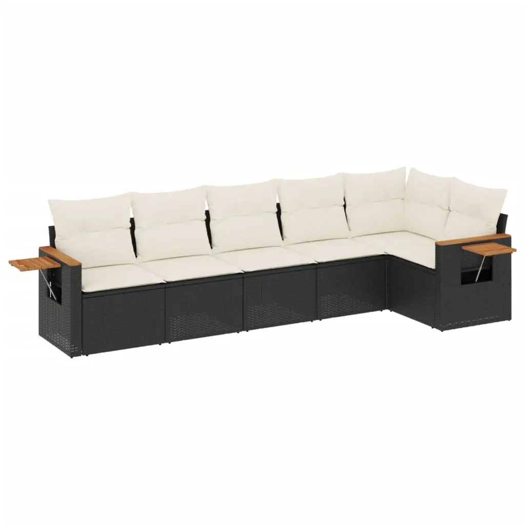 Black Poly Rattan 6-Piece Garden Sofa Set