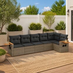 Durable 6-Piece Grey Poly Rattan Garden Sofa Set