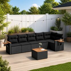 Durable 7 Piece Black Poly Rattan Garden Sofa Set
