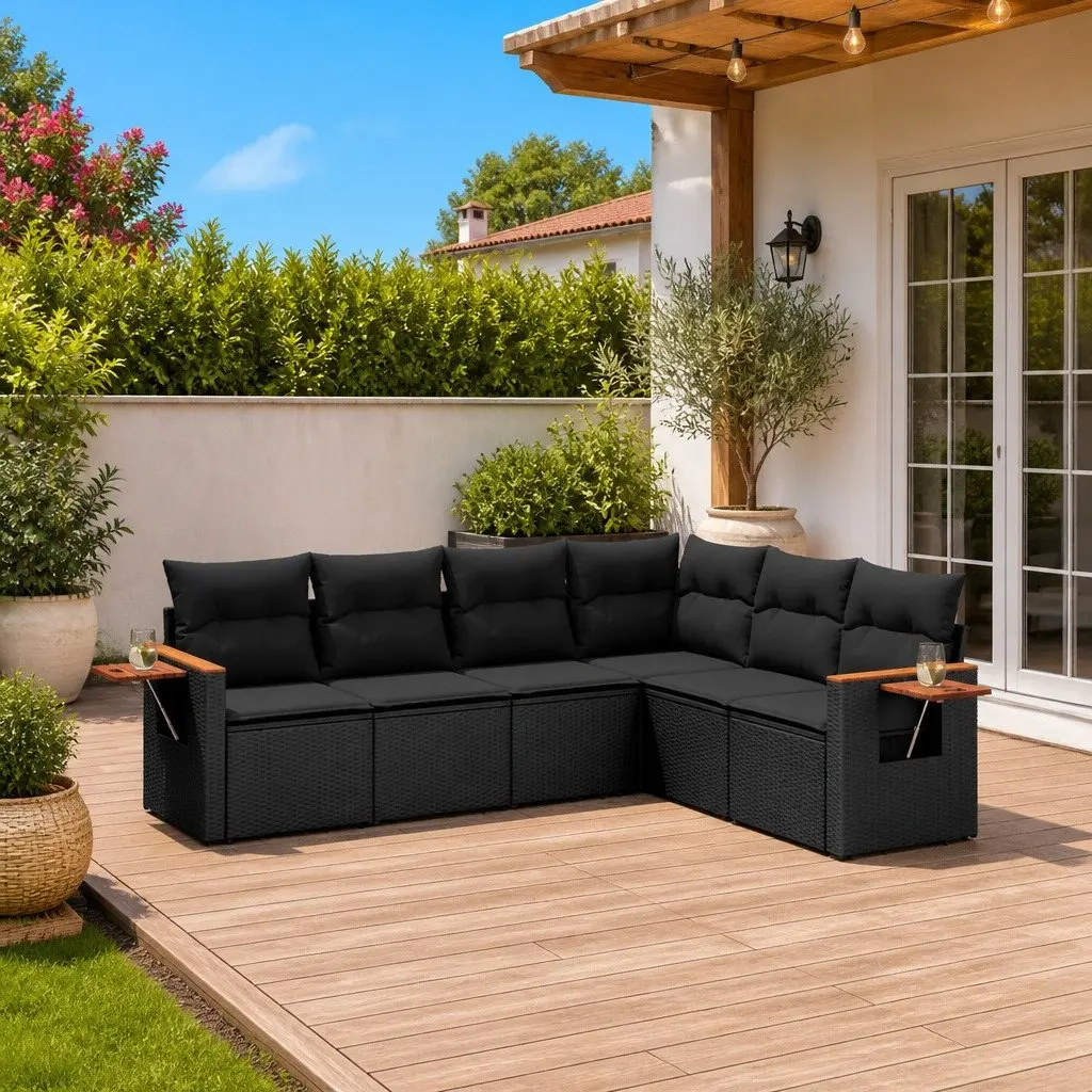6 Piece Modular Outdoor Sofa Set in Black