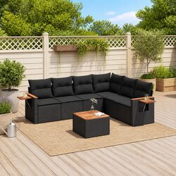 Black Poly Rattan 7 Piece Outdoor Garden Sofa Set