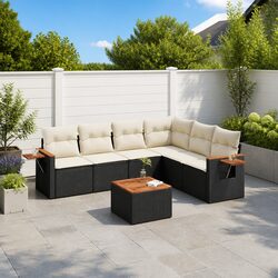 7 Piece Outdoor Black Poly Rattan Garden Sofa Set