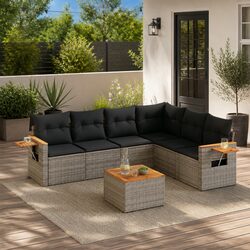 7-Piece Grey Poly Rattan Modular Garden Sofa Set