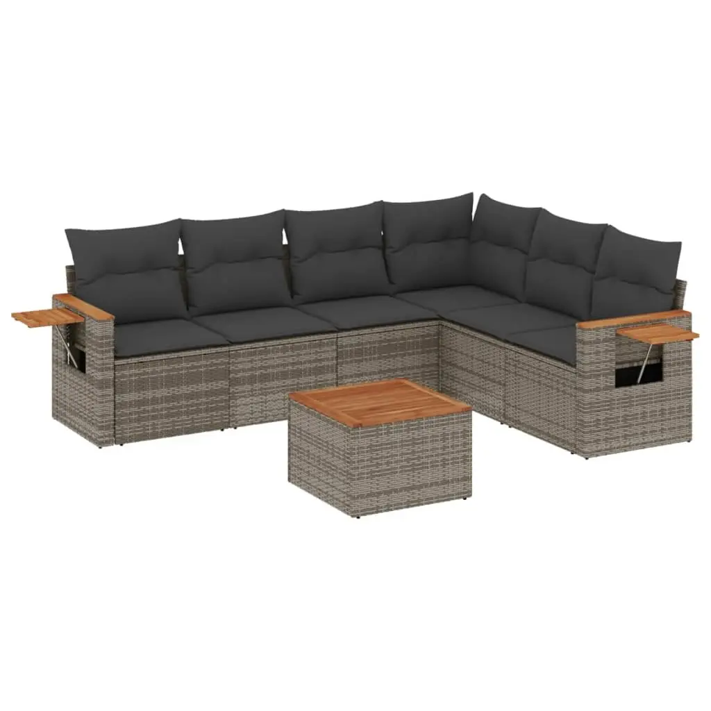 7-Piece Grey Poly Rattan Modular Garden Sofa Set