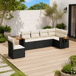 High-Quality 6 Piece Garden Sofa Set with Black Cushions