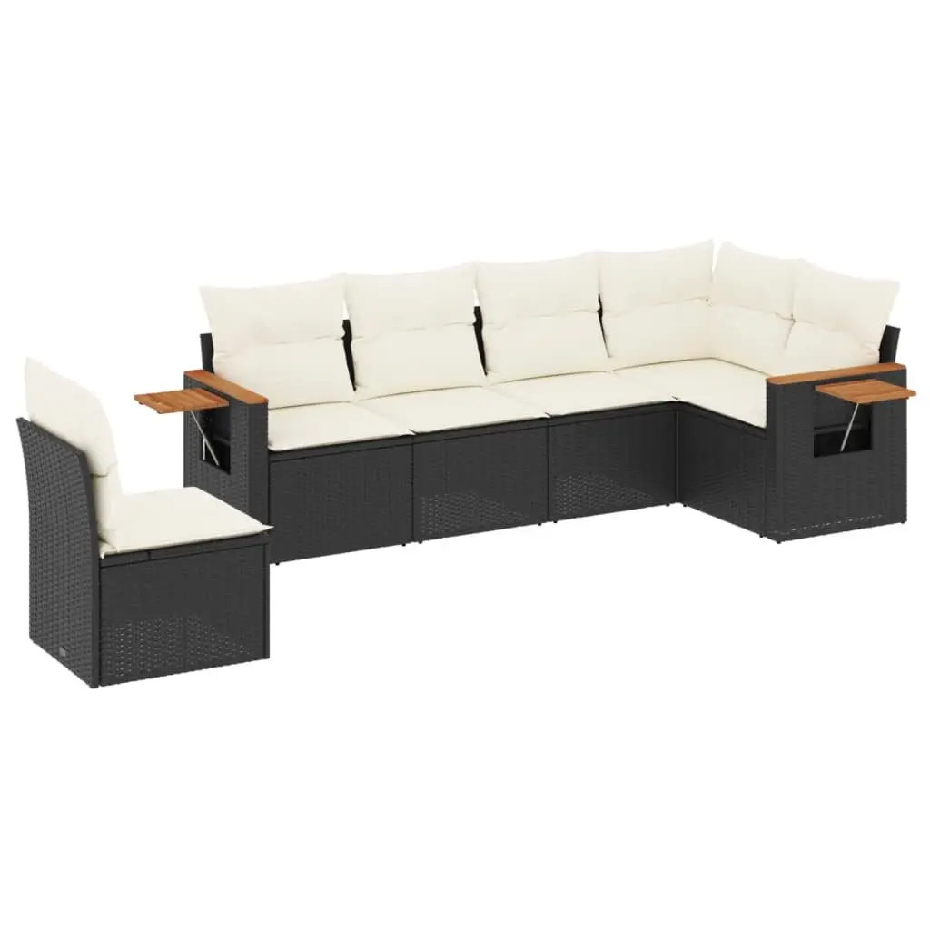 6 Piece Garden Sofa Set with Black Cushions