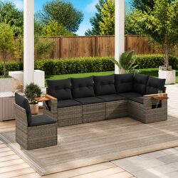 Sturdy 6-Piece Grey Poly Rattan Garden Sofa Set