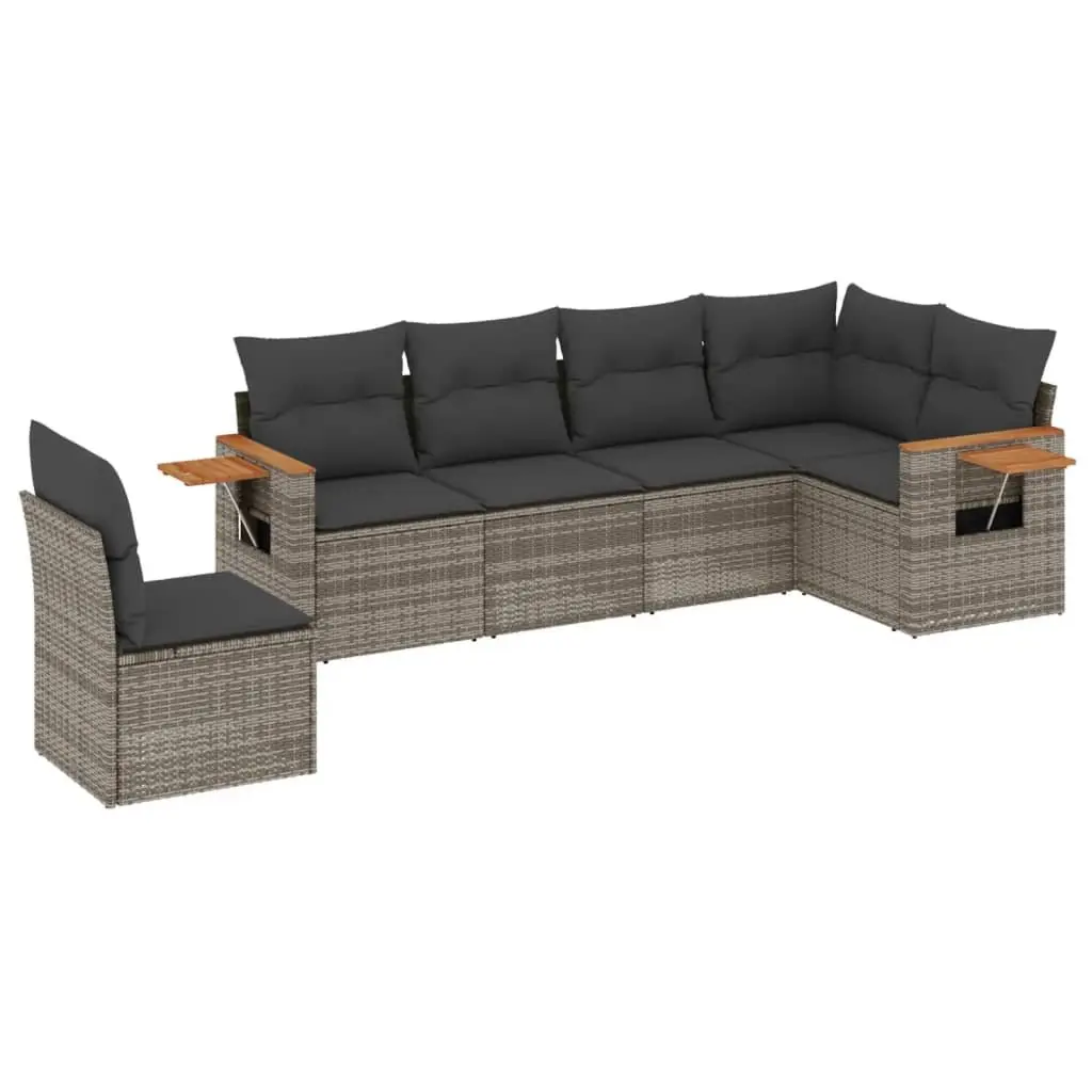 6-Piece Grey Poly Rattan Garden Sofa Set