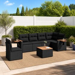7 Piece Outdoor Patio Sectional Sofa Set - Black Poly Rattan