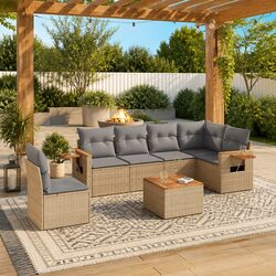Beige 7-Piece Outdoor Garden Sofa Set with Storage