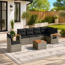 Sturdy 7 Piece Grey Poly Rattan Garden Sofa Set