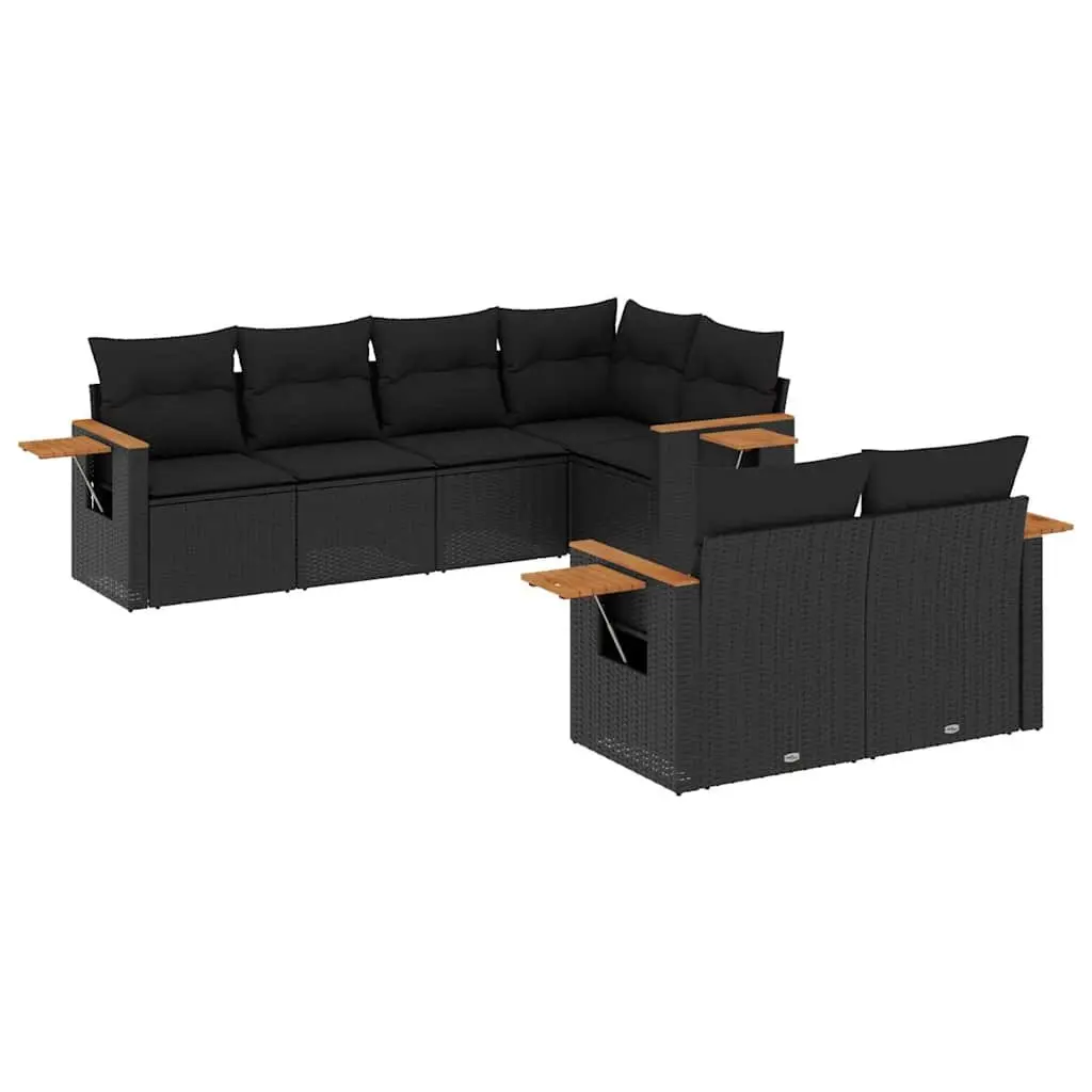 Garden Sofa Set PE Rattan 7 Piece Black Outdoor Furniture Patio Sectional with Storage Cushions