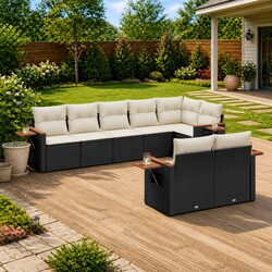 Durable Black Garden Sofa Set - 8 Piece Outdoor Lounge