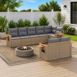 Beige 8-Piece Outdoor Garden Sofa Set with Storage