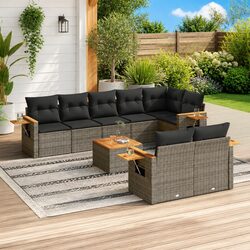 9 Piece Modular Garden Sofa Set - Grey Poly Rattan
