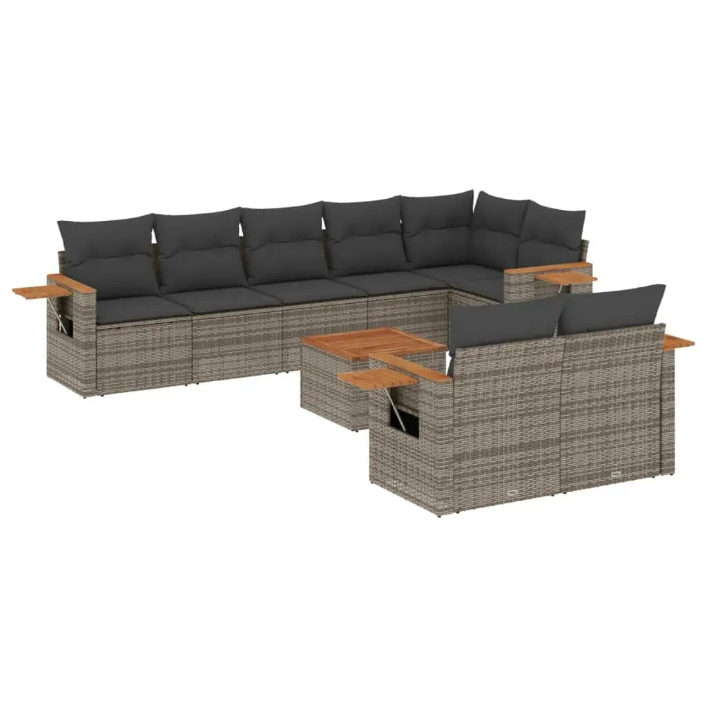 Garden Sofa Set 9 Piece Outdoor Furniture Patio Lounge Grey Poly Rattan Modular