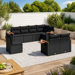 Premium Black Poly Rattan Garden Sofa Set – 8 Pieces