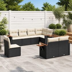 8-Piece Black Poly Rattan Garden Sofa Set