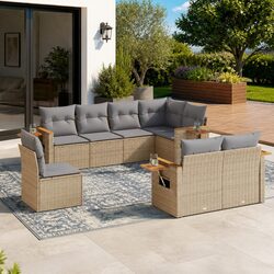 Premium 8 Piece Beige Poly Rattan Garden Sofa Set