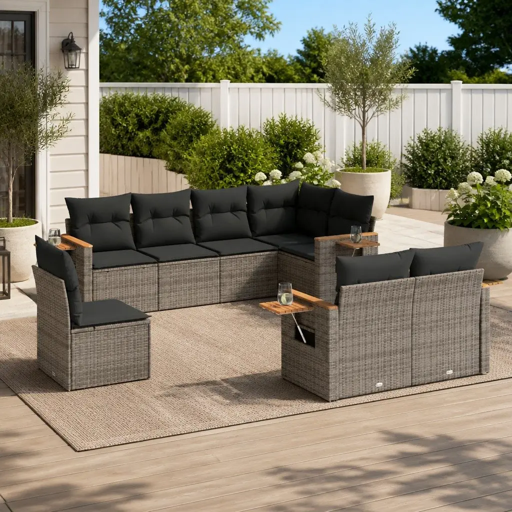 Garden Sofa Set PE Rattan 8 Piece Grey Outdoor Furniture Patio Sectional