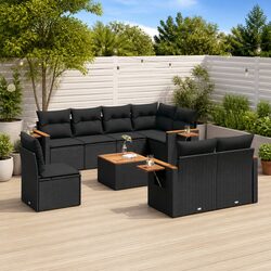 9 Piece Black Garden Sofa Set with Cushions for Outdoor Comfort