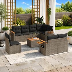 Premium 9-Piece Grey Garden Sofa Set for Outdoor Comfort