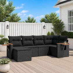 6-Piece Black Poly Rattan Modular Garden Sofa Set