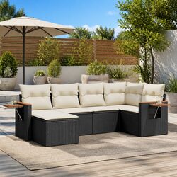 Premium 6 Piece Garden Sofa Set in Black Poly Rattan