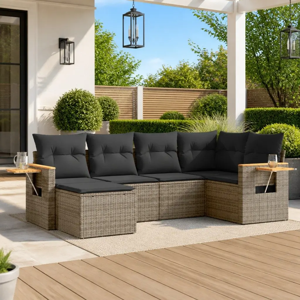 Garden Sofa Set PE Rattan 6 Piece Grey Outdoor Furniture Patio Lounge