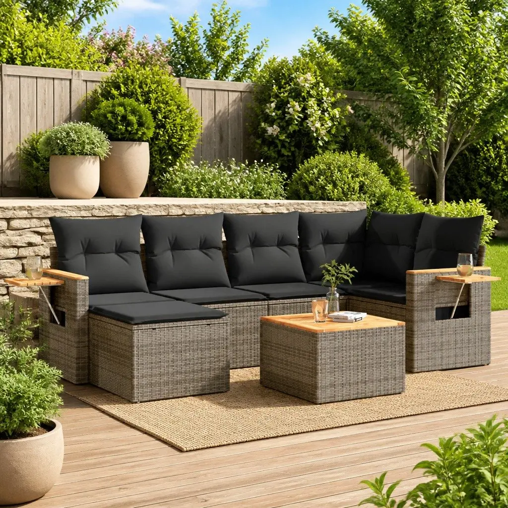 Garden Sofa Set Poly Rattan 7 Piece Grey Outdoor Furniture