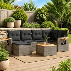 Premium 7 Piece Outdoor Sofa Set in Grey Poly Rattan
