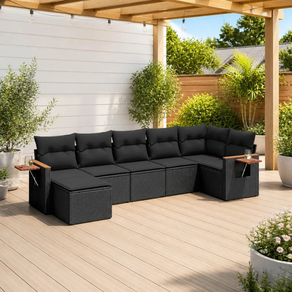 Garden Sofa Set PE Rattan 7 Piece Outdoor Furniture Patio Lounge Black Modular