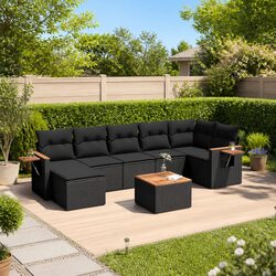 8-Piece Modular Black Outdoor Garden Sofa Set