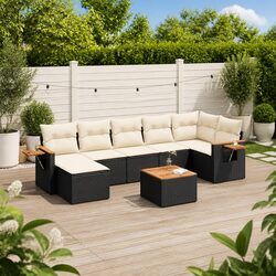 8-Piece Outdoor Garden Sofa Set in Black Poly Rattan