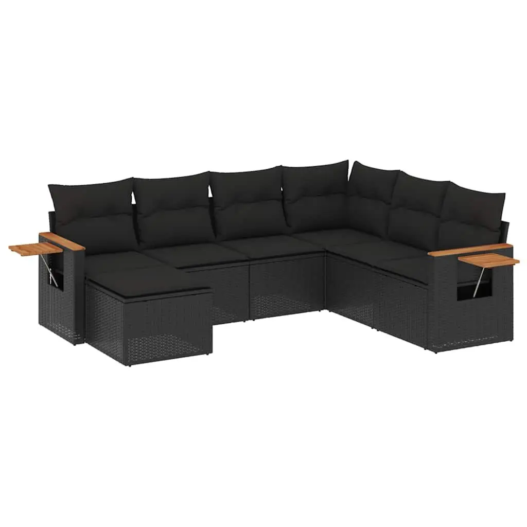 7 Piece Garden Sofa Set PE Rattan Black Outdoor Patio Furniture