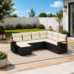 Durable Black Poly Rattan Garden Sofa Set 7 Piece