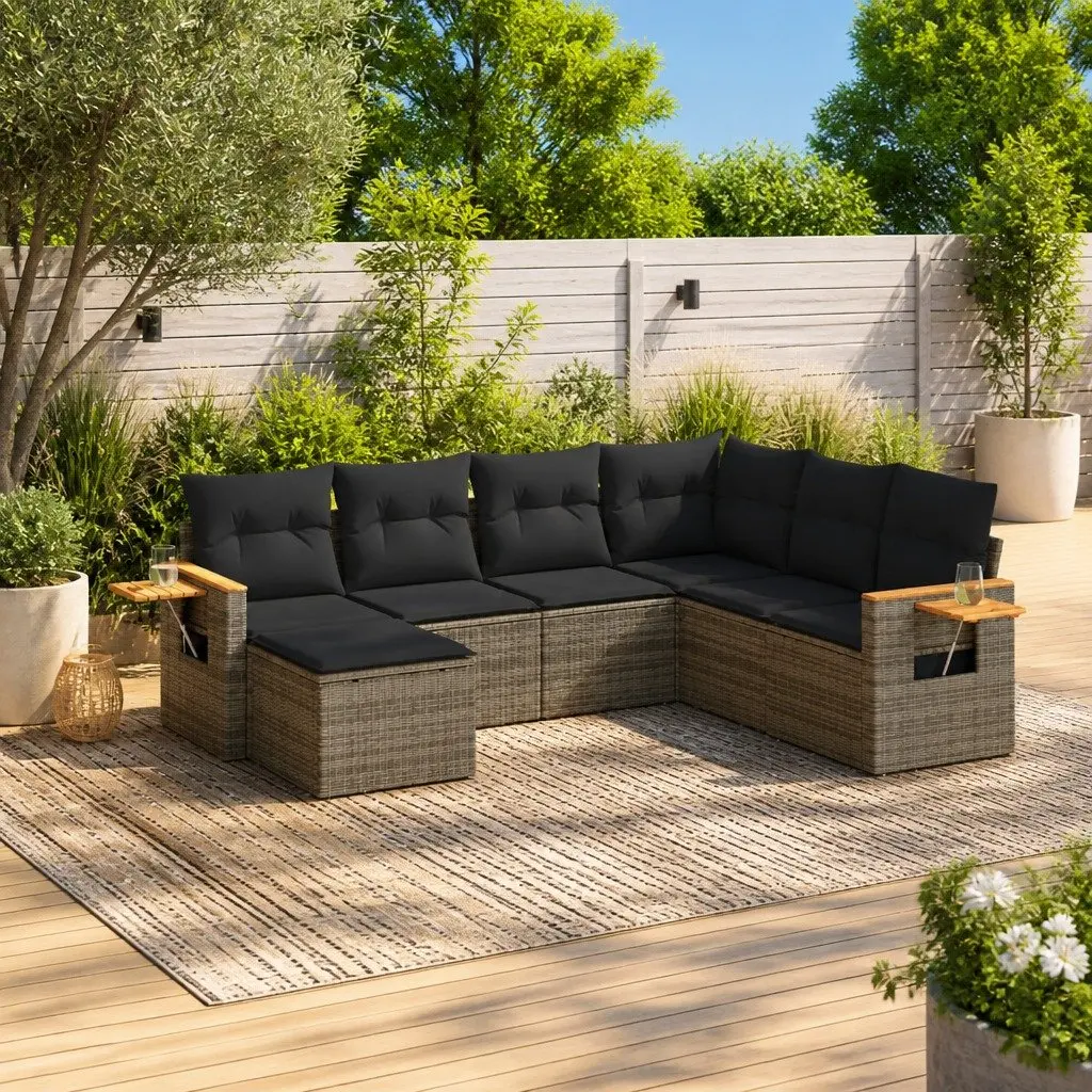 Garden Sofa Set PE Rattan 7 Piece Modular Outdoor Furniture Grey