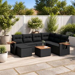 8-Piece Black PE Rattan Garden Sofa Set for Outdoor Spaces