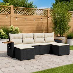 Premium 6-Piece Black Poly Rattan Garden Sofa Set