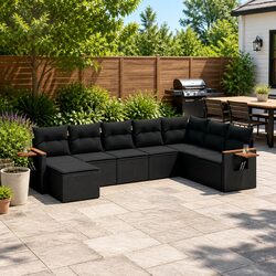 8-Piece Black Modular Garden Sofa Set for Outdoor Spaces