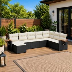 Durable 8-Piece Black Poly Rattan Garden Sofa Set