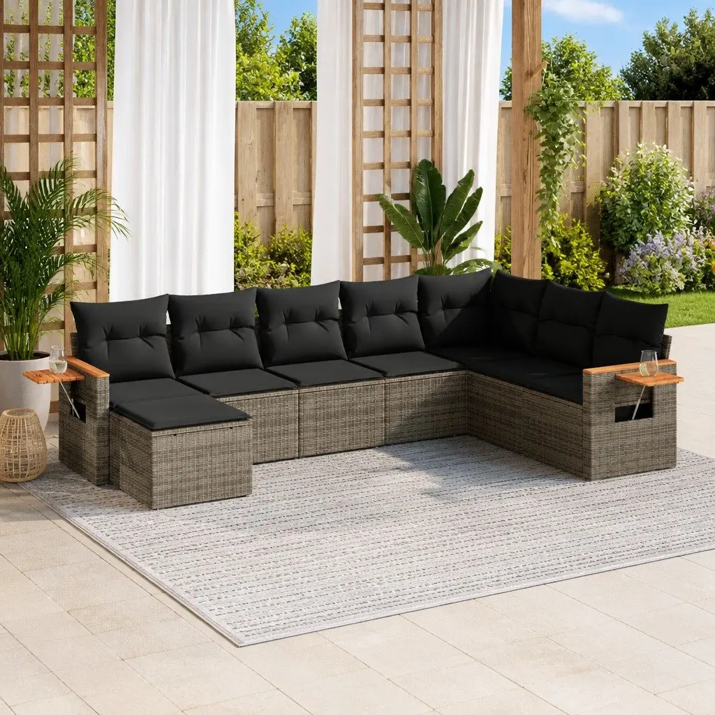 8 Piece Grey Poly Rattan Garden Sofa Set