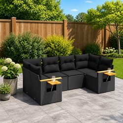 Premium Modular Garden Sofa Set - 6 Pieces in Black