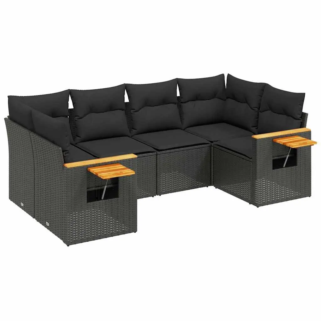 Garden Sofa Set 6 Piece Outdoor Furniture Patio Seating Black Poly Rattan
