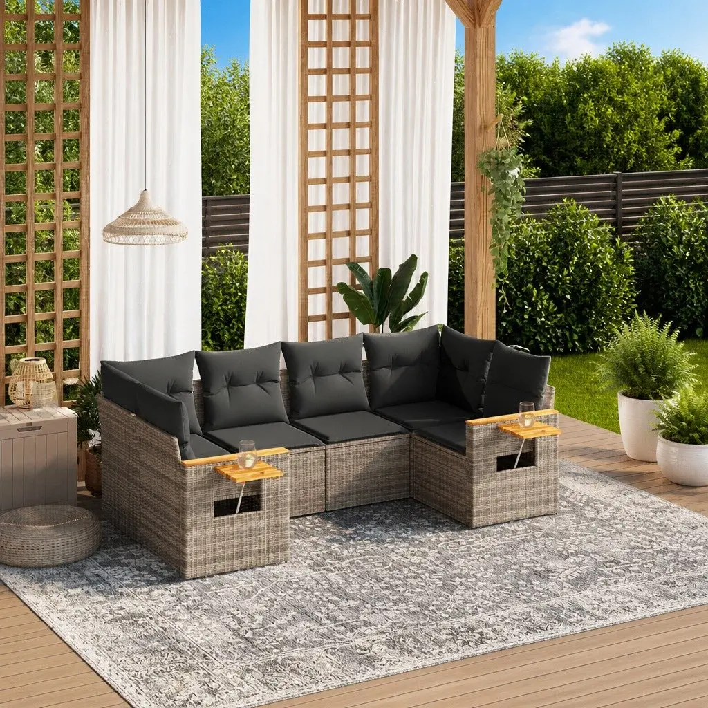 Grey Poly Rattan 6-Piece Garden Sofa Set