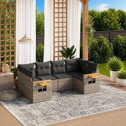 Stylish Grey Poly Rattan 6-Piece Garden Sofa Set