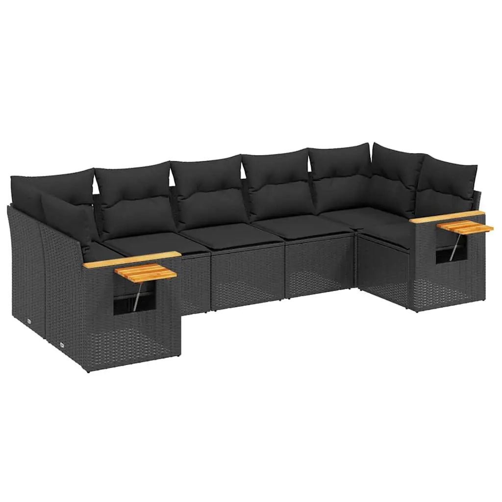 7-Piece Durable Black Poly Rattan Garden Sofa Set