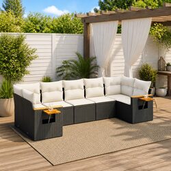 7 Piece Modular Garden Sofa Set - Black Poly Rattan