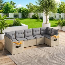 Beige Poly Rattan 7 Piece Garden Sofa Set for Outdoor Comfort