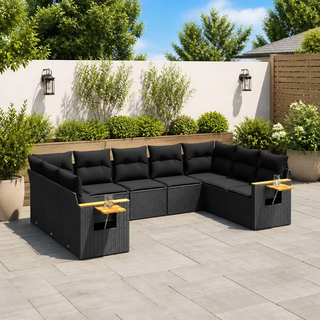 Black Poly Rattan Garden Sofa Set 9 Pieces